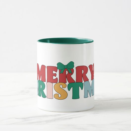 メリークリスマス飾タイポグラフィパインツリー マグカップ (中央)