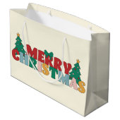 メリークリスマス飾タイポグラフィパインツリー ラージペーパーバッグ (裏面アングル)