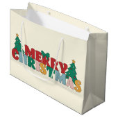 メリークリスマス飾タイポグラフィパインツリー ラージペーパーバッグ (正面アングル)
