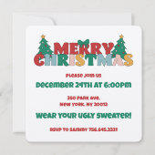 メリークリスマス飾タイポグラフィパインツリー 招待状 (正面)