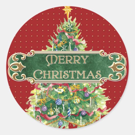 メリークリスマス飾ツリースター金ゴールドの渦巻き ラウンドシール (正面)