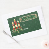 メリークリスマス飾ツリースター金ゴールドの渦巻き 長方形シール (封筒)