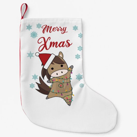 メリークリスマス馬の雪の妖精ライト動物A スモールクリスマスストッキング (正面)