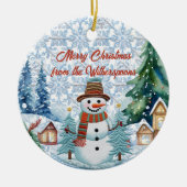 メリークリスマス魅力的雪だるまヴィレッジモノグラム セラミックオーナメント (正面)
