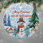 メリークリスマス魅力的雪だるまヴィレッジモノグラム セラミックオーナメント