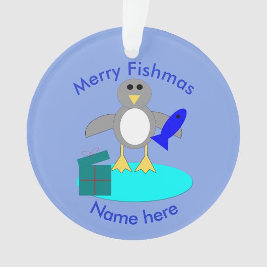 メリークリスマス魚釣りペンギンアクリルオーナメント オーナメント (正面)