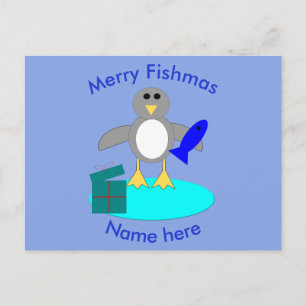 メリークリスマス魚釣りペンギンカスタムはがき シーズンポストカード