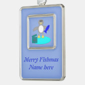 メリークリスマス魚釣りペンギンカスタムオーナメント シルバープレートフレームオーナメント (左)