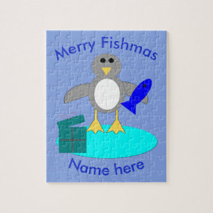 メリークリスマス魚釣りペンギンカスタムパズル ジグソーパズル