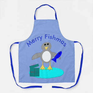 メリークリスマス魚釣りペンギンカスタム エプロン