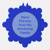 メリークリスマス魚釣りペンギンカスタム オーナメントカード (裏面)