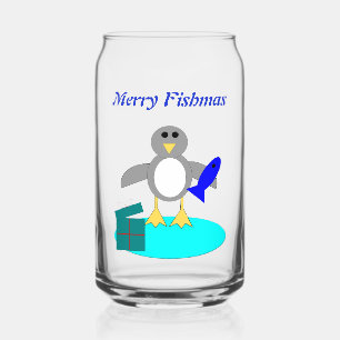 メリークリスマス魚釣りペンギンカスタム ガラス缶