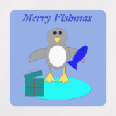 メリークリスマス魚釣りペンギンカスタム ラベル (デザイン2)