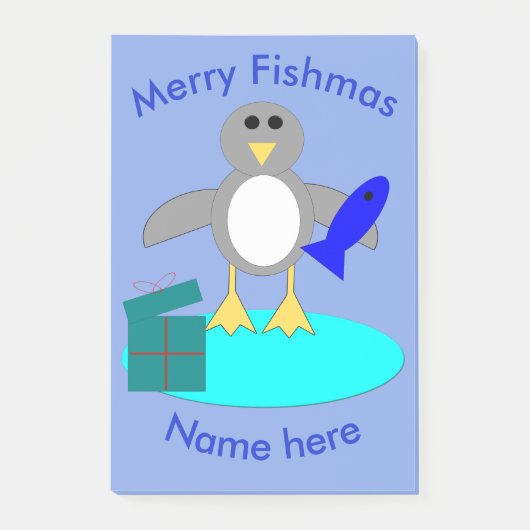 メリークリスマス魚釣りペンギンポストitノートPad ポストイット (正面)