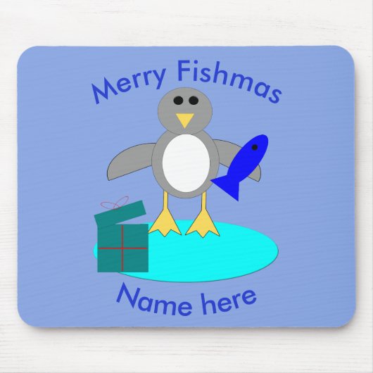 メリークリスマス魚釣りペンギンマウスパッド マウスパッド (正面)