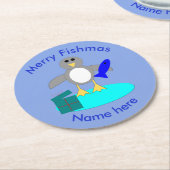 メリークリスマス魚釣りペンギン紙コースター ラウンドペーパーコースター (アングル)