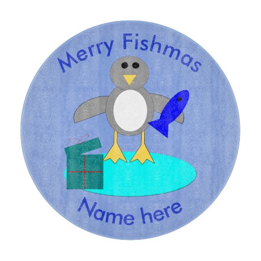 メリークリスマス魚釣りペンギン裁断ボード カッティングボード (正面)
