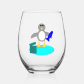 メリークリスマス魚釣りペンギン ステムなしワイングラス (正面)