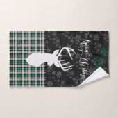 メリークリスマス鹿雪片 – 緑の格子縞 バスタオルセット (ハンドタオル)