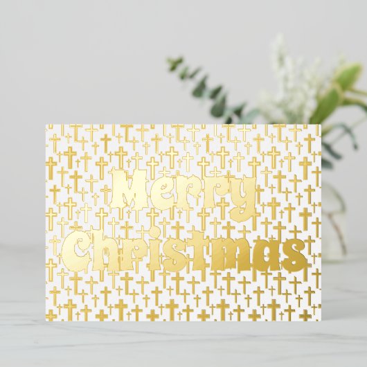 メリークリスマス黄金のイエスはレトロエレガントを渡る 箔シーズンカード (立ち正面)