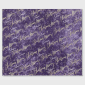 メリークリスマス黄金のスクリプト名パープル ラッピングペーパー (フラット)