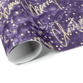 メリークリスマス黄金のスクリプト名パープル ラッピングペーパー (ロールコーナー)