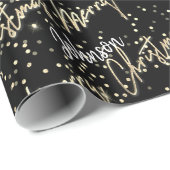 メリークリスマス黄金のスクリプト名ブラックホワイト ラッピングペーパー (ロールコーナー)
