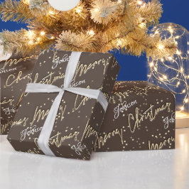 メリークリスマス黄金の台本の名前王室のブラウン ラッピングペーパー