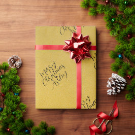 メリークリスマス黄金の手書きスクリプトの名前 ラッピングペーパー
