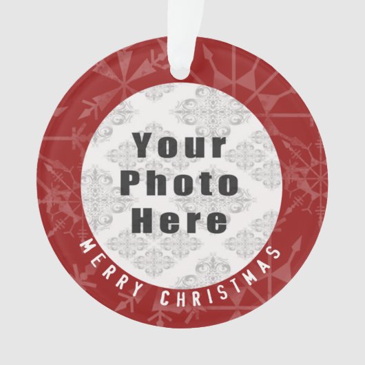 メリークリスマス1つの写真の赤い雪片/文字 オーナメント (正面)
