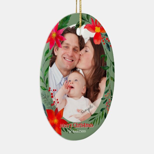 メリークリスマス1フォトウォーターカラーフローラ休日 セラミックオーナメント (右)