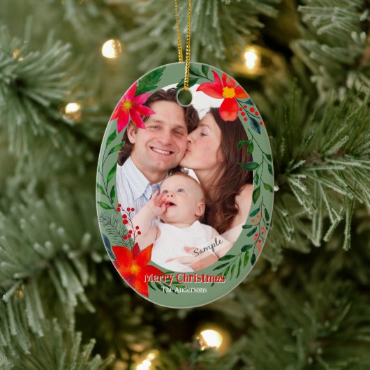 メリークリスマス1フォトウォーターカラーフローラ休日 セラミックオーナメント (ツリー)