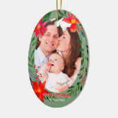 メリークリスマス1フォトウォーターカラーフローラ休日 セラミックオーナメント (左)