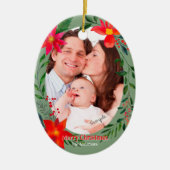 メリークリスマス1フォトウォーターカラーフローラ休日 セラミックオーナメント (正面)