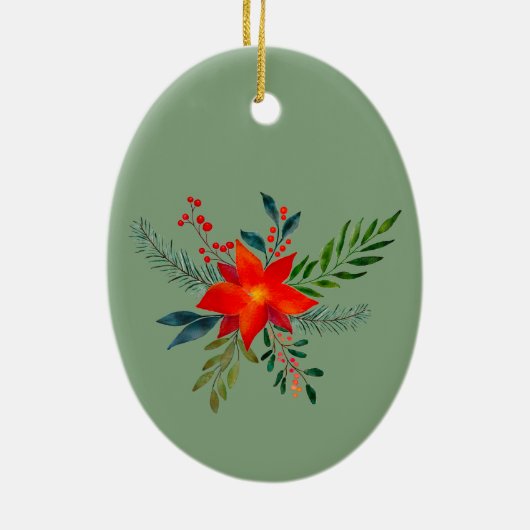 メリークリスマス1フォトウォーターカラーフローラ休日 セラミックオーナメント (裏面)