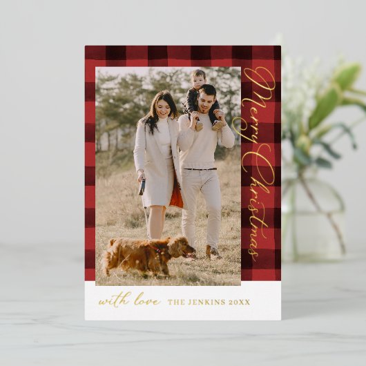 メリークリスマス1フォトプレイド金ゴールド 箔シーズンカード (立ち正面)