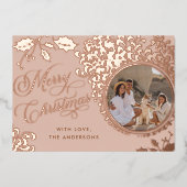 メリークリスマス1フォトヴィンテージホリー実在 箔シーズンカード (正面)