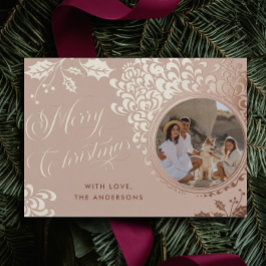 メリークリスマス1フォトヴィンテージホリー実在 箔シーズンカード