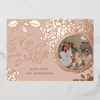 メリークリスマス1フォトヴィンテージホリー実在 箔シーズンカード