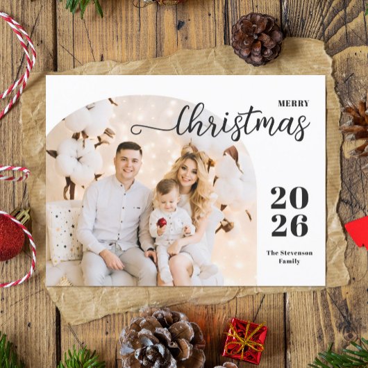 メリークリスマス1写真アーチミニマモダンリスト シーズンポストカード