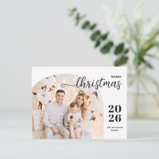 メリークリスマス1写真アーチミニマモダンリスト シーズンポストカード (スタンド正面)