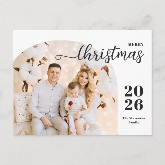 メリークリスマス1写真アーチミニマモダンリスト シーズンポストカード (正面)