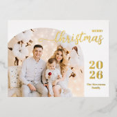 メリークリスマス1写真アーチミニマモダンリスト 箔シーズンポストカード (正面)