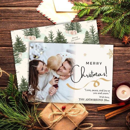 メリークリスマス1写真クリスマスツリー雪フレーク シーズンカード