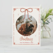 メリークリスマス1枚かわいい赤いリボン シーズンカード (スタンド正面)