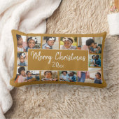 メリークリスマス10フォトコラージュ金ゴールド黄 ランバークッション (ブランケット)
