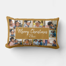 メリークリスマス10フォトコラージュ金ゴールド黄 ランバークッション