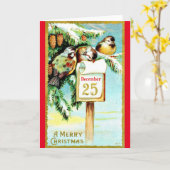 メリークリスマス12月25日ヴィンテージ複製 カード (黄色い花)