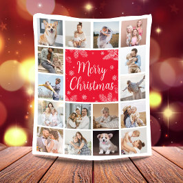 メリークリスマス16フォトコラージュ家族 フリースブランケット