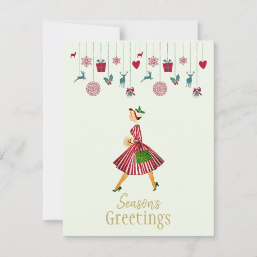 メリークリスマス1950年ヴィンテージ女性 シーズンカード (正面)